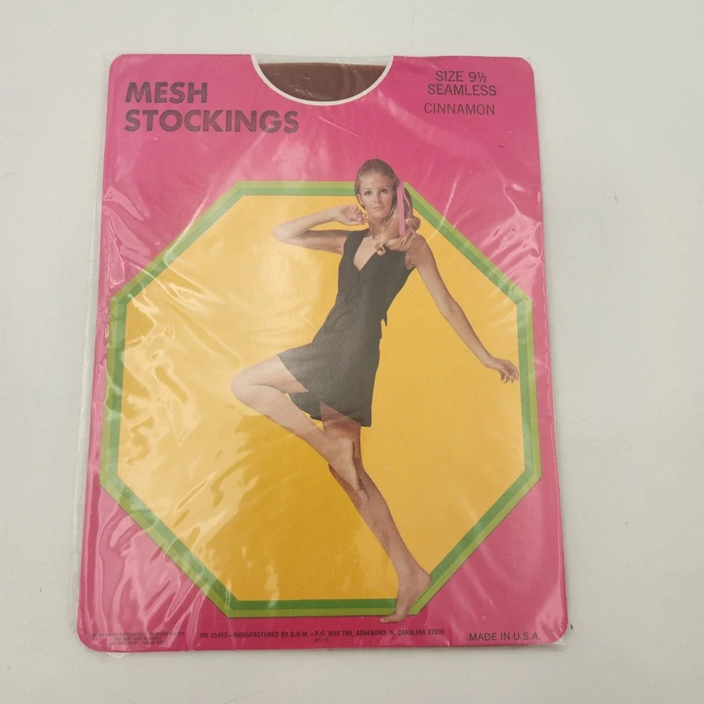 Vintage Merrie Maid Patricia Mesh Stockings Cinnamon Brown 15 Denier Size 9.5